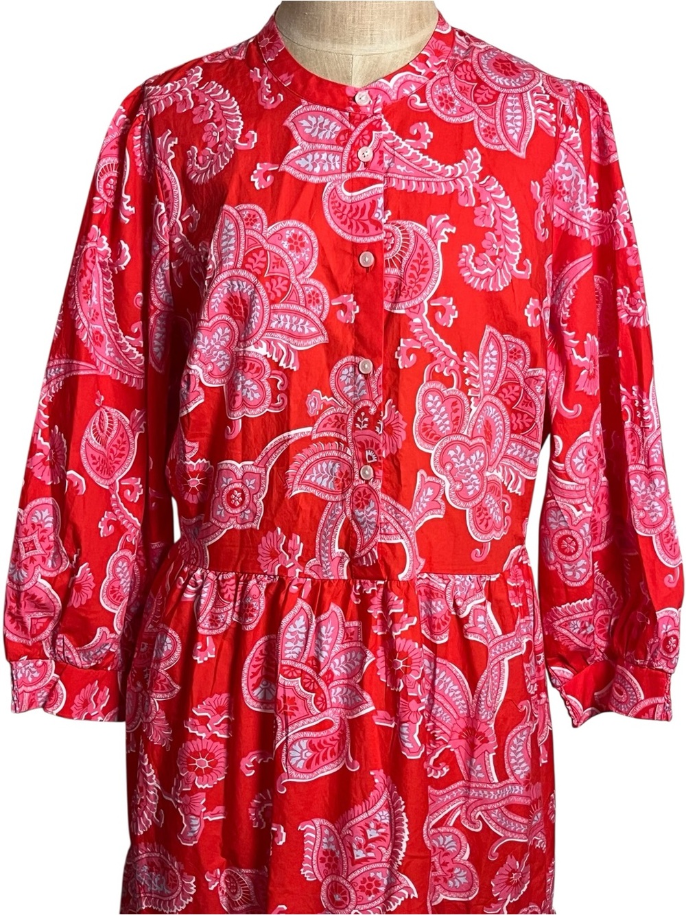 Boden Alba Tiered Cotton Maxi Dress Flame Scarlet, Cascade Paisley — Size 16/18R - Picture 5 of 12